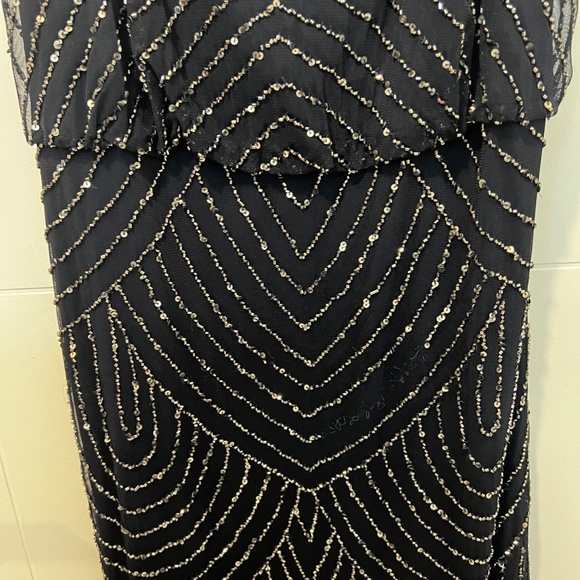 Adrianna Papell Art Deco Beaded Blouson Navy Full Length Formal Gown - Picture 13 of 14